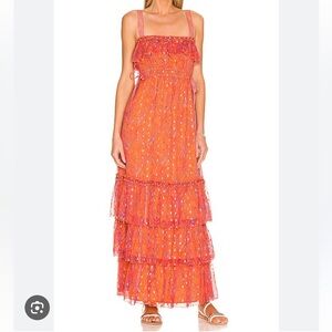 House of Harlow 1960 Orange Pink and Gold Maxi Dress